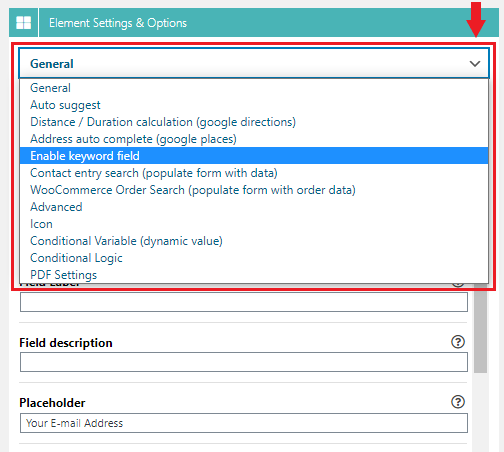 Switching to a different element setting category/section.
